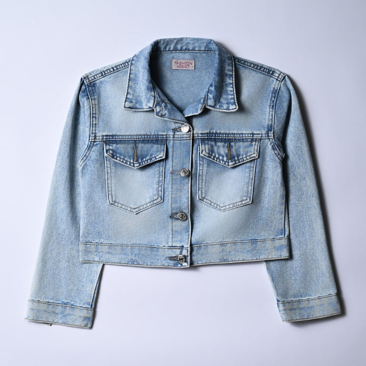 Girls Damage Effect Denim Jacket