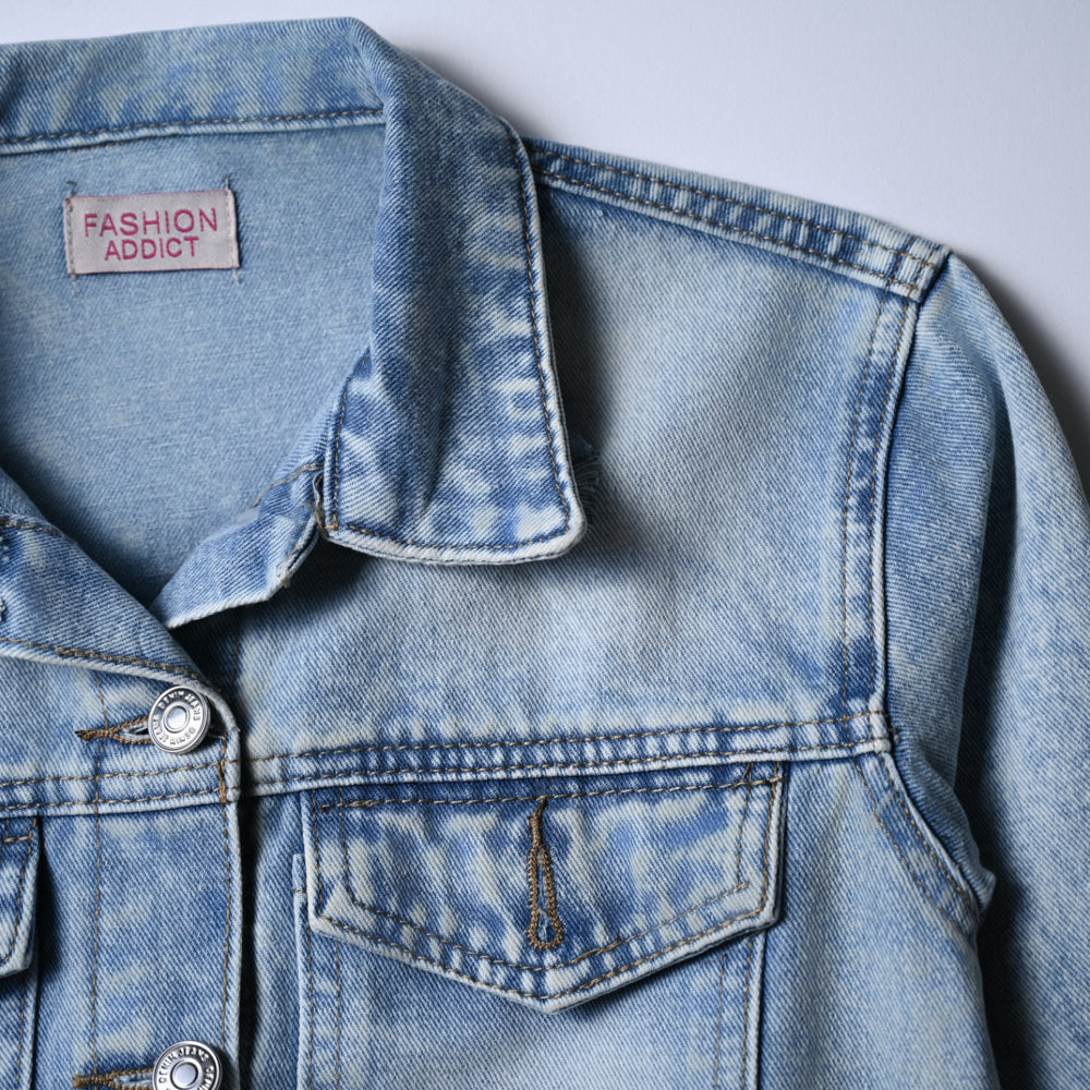 Girls Damage Effect Denim Jacket