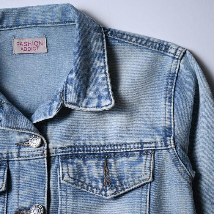 Girls Damage Effect Denim Jacket