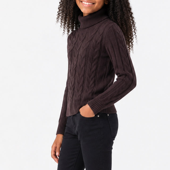 Girls Cable Popcorn Knit Polonecks