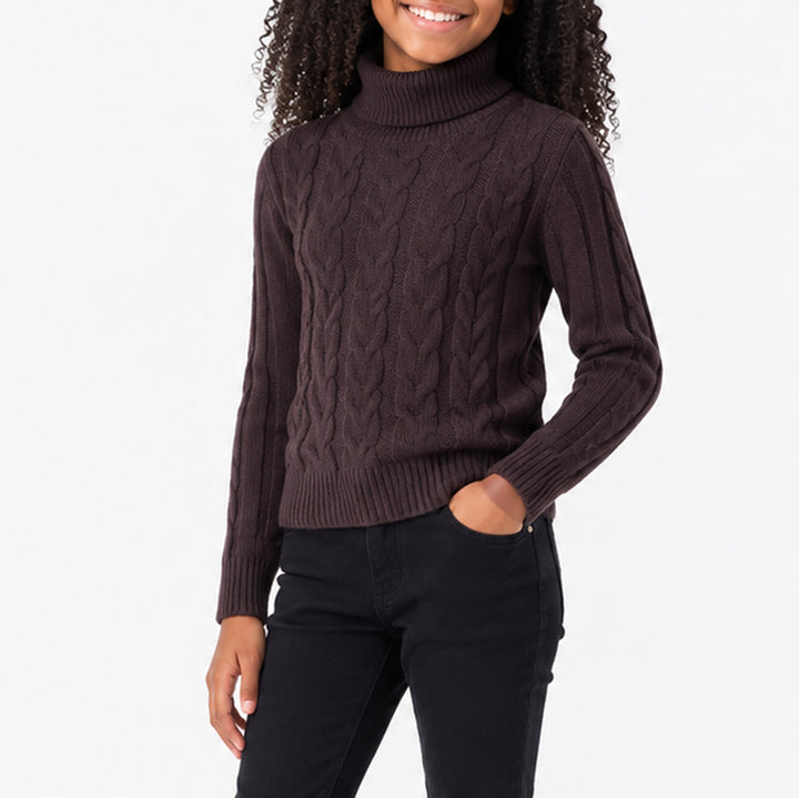 Girls Cable Popcorn Knit Polonecks