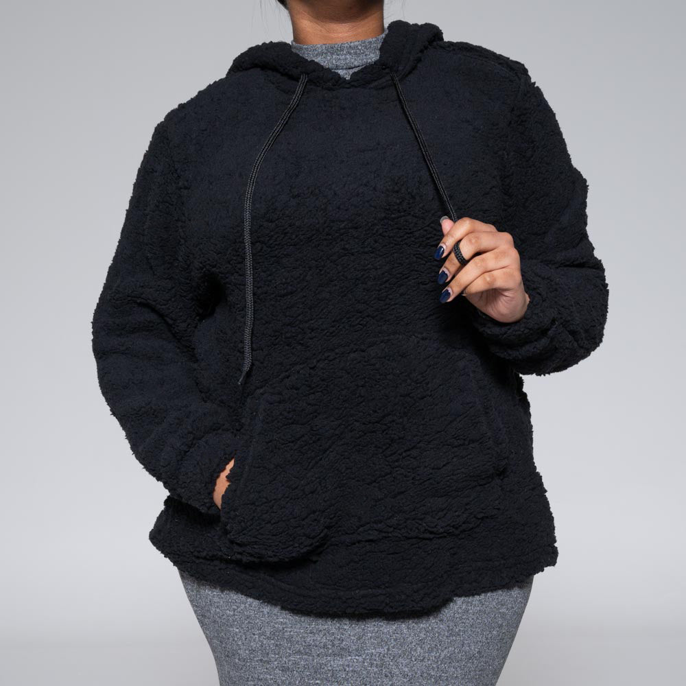 Plus Size Black Fleece Hooded Jacket
