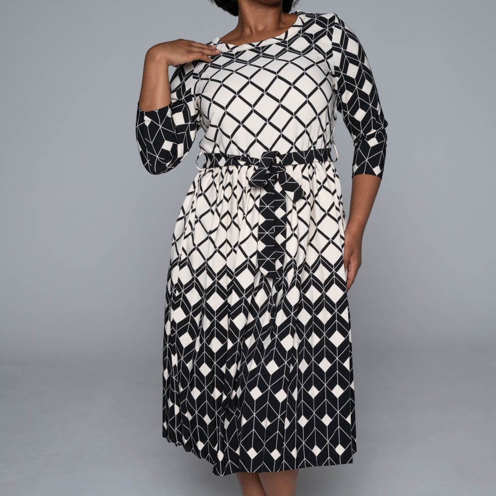Plus Size Border Print Pleated Dress