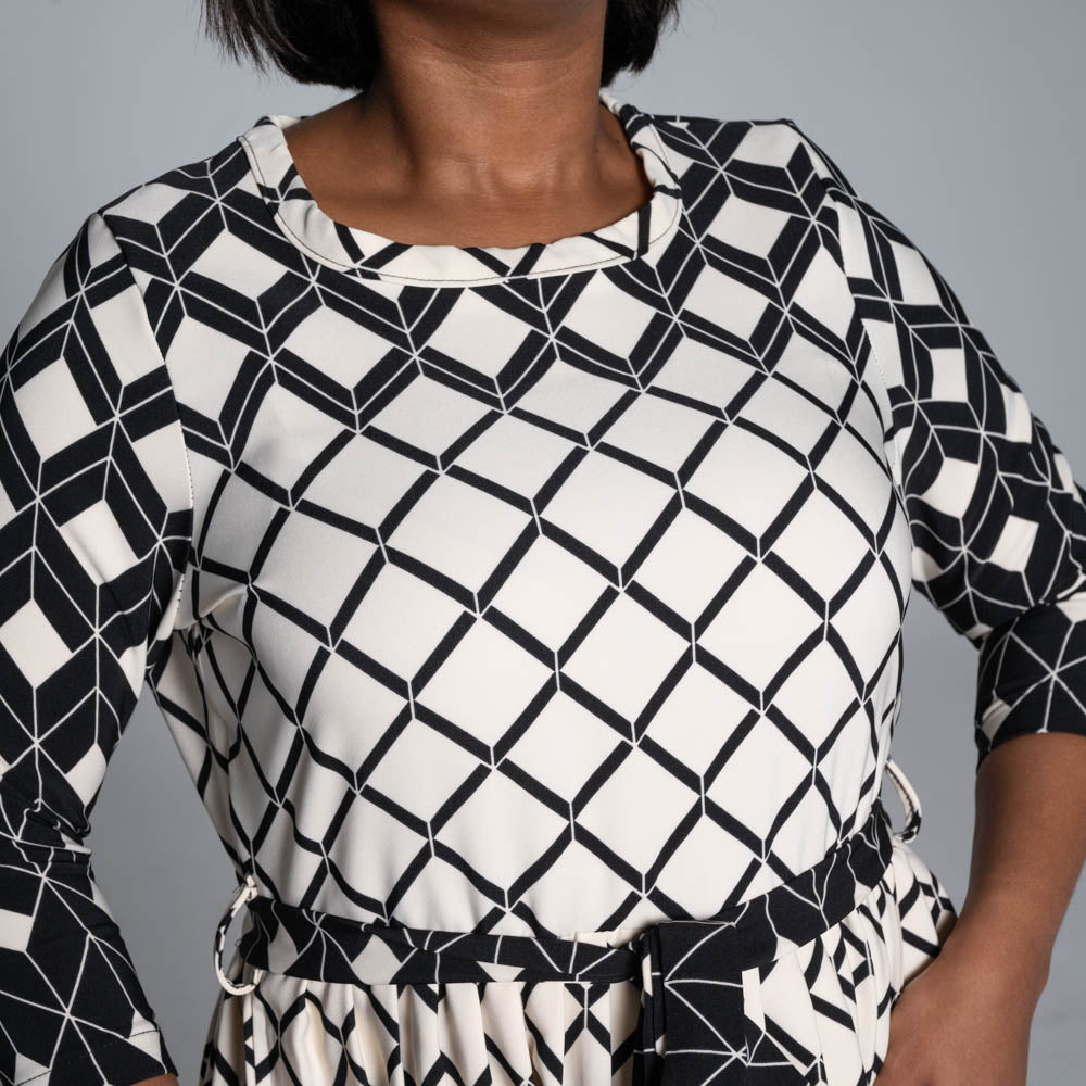 Plus Size Border Print Pleated Dress