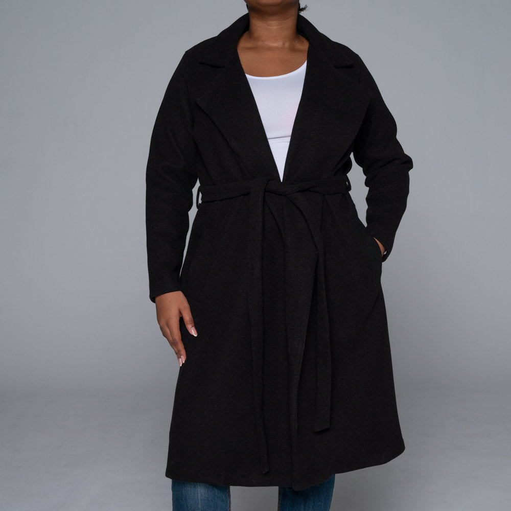 Plus Size Black Long Sleeve Melton Jacket