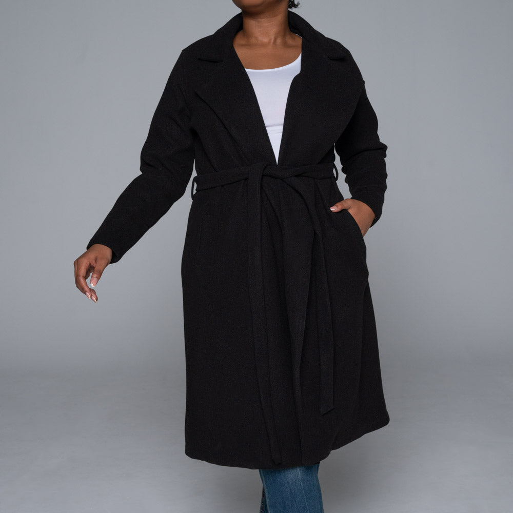 Plus Size Black Long Sleeve Melton Jacket