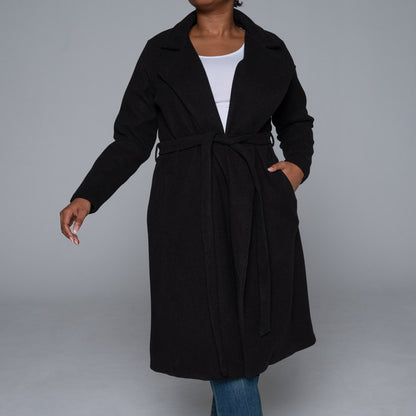 Plus Size Black Long Sleeve Melton Jacket