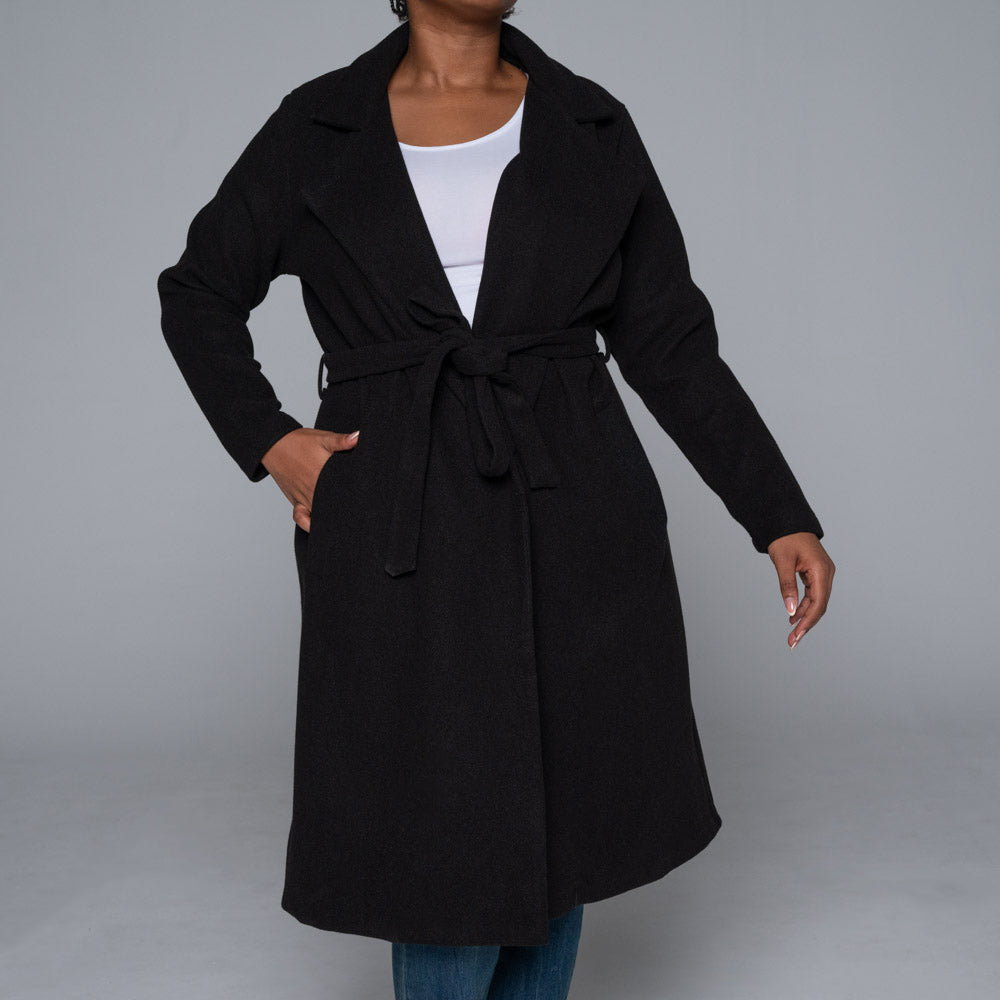 Plus Size Black Long Sleeve Melton Jacket