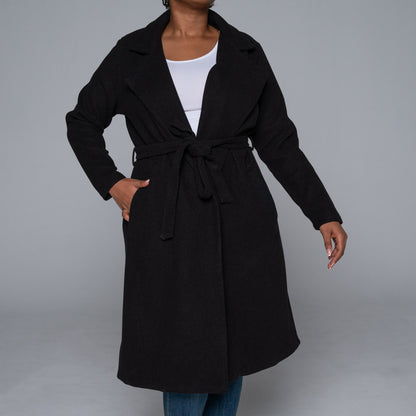 Plus Size Black Long Sleeve Melton Jacket