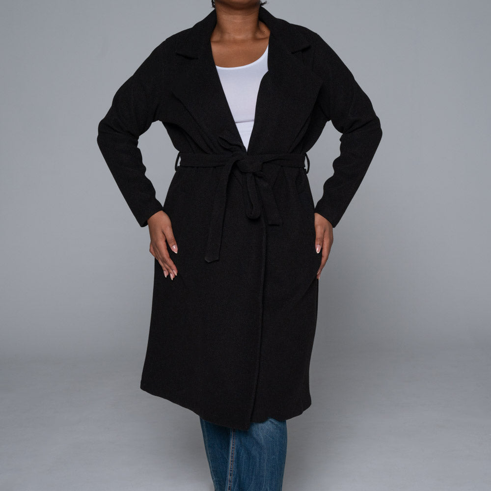 Plus Size Black Long Sleeve Melton Jacket