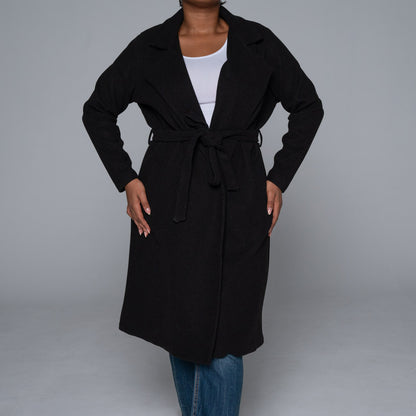 Plus Size Black Long Sleeve Melton Jacket