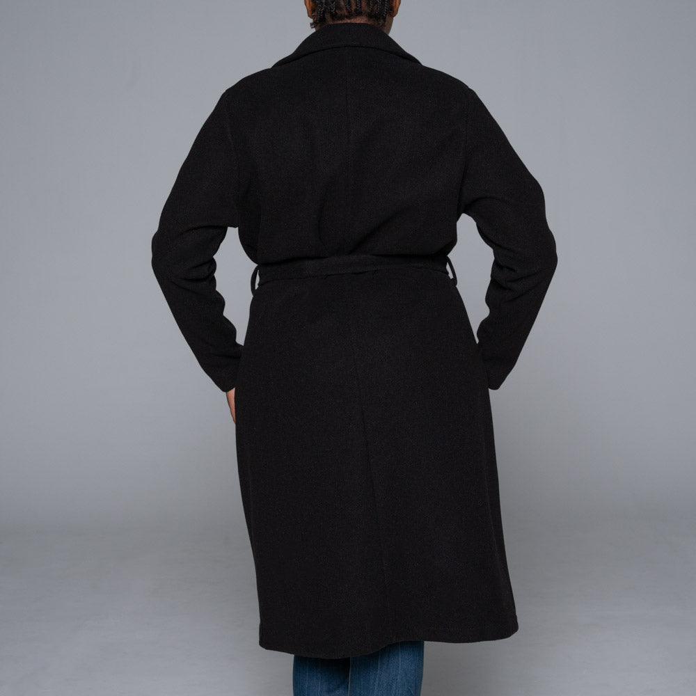 Plus Size Black Long Sleeve Melton Jacket