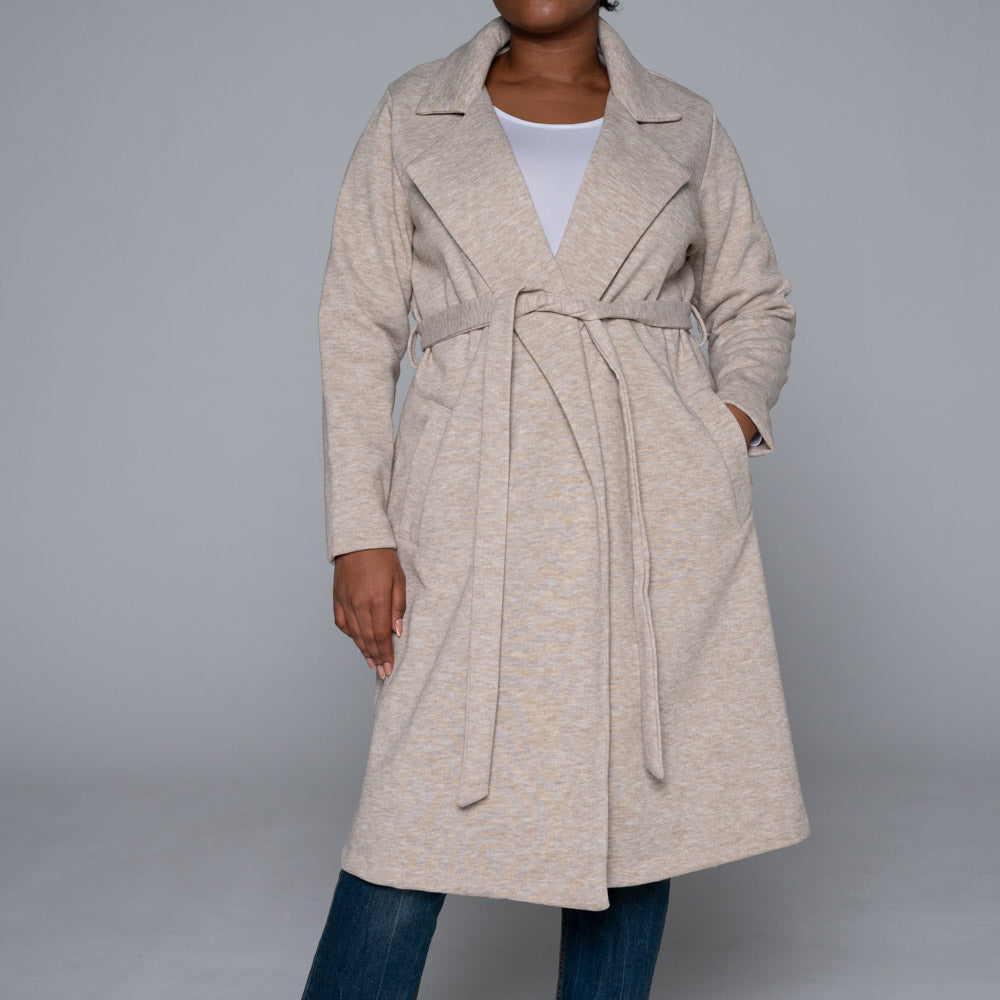 Plus Size Oatmeal Long Sleeve Melton Jacket