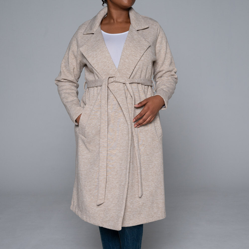 Plus Size Oatmeal Long Sleeve Melton Jacket