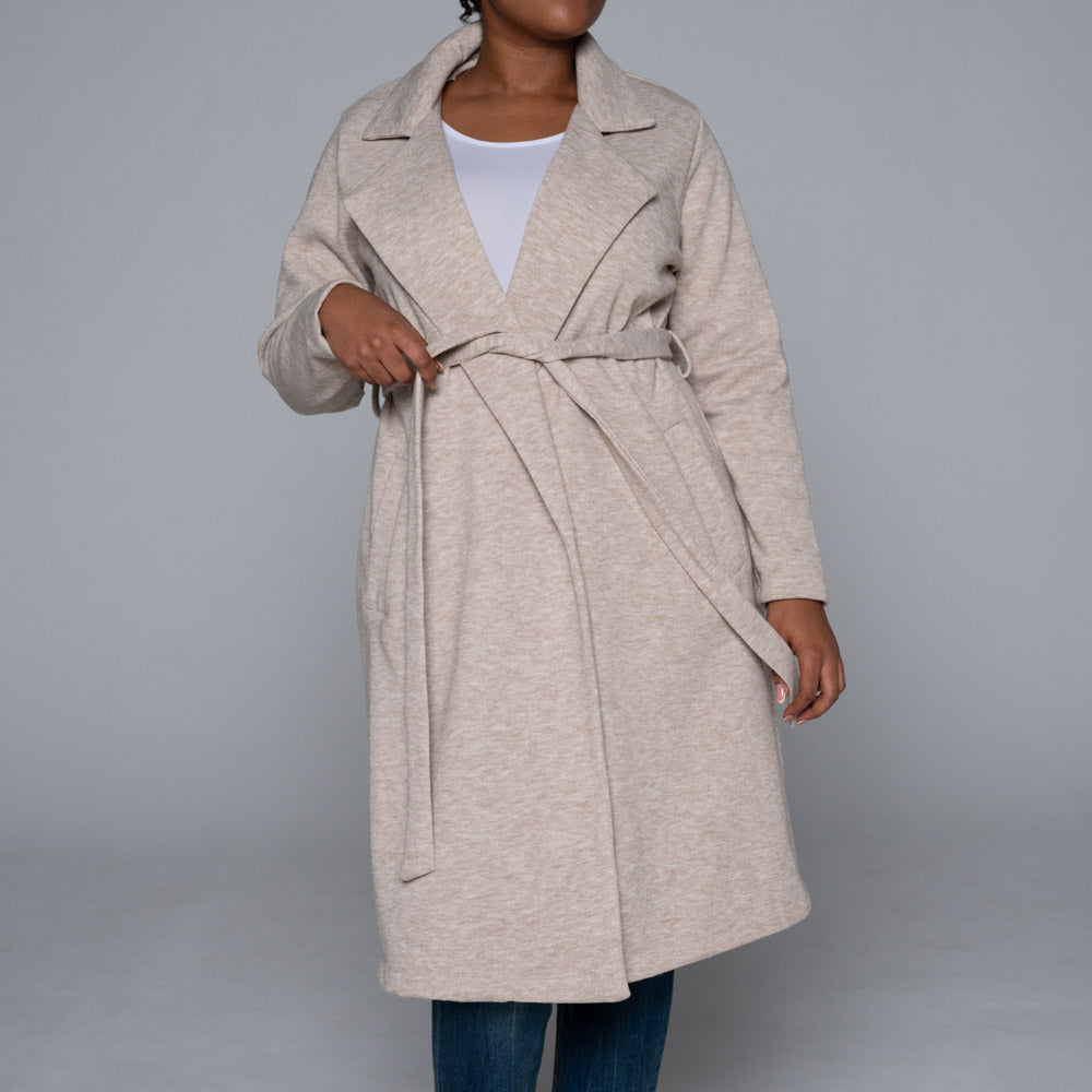 Plus Size Oatmeal Long Sleeve Melton Jacket