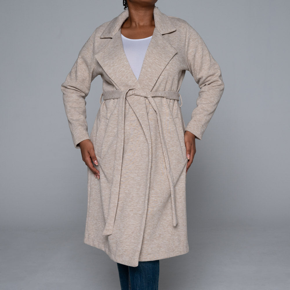 Plus Size Oatmeal Long Sleeve Melton Jacket