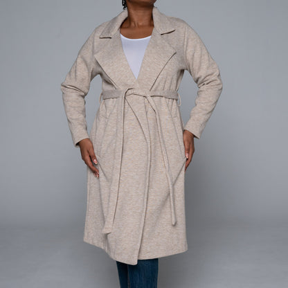 Plus Size Oatmeal Long Sleeve Melton Jacket