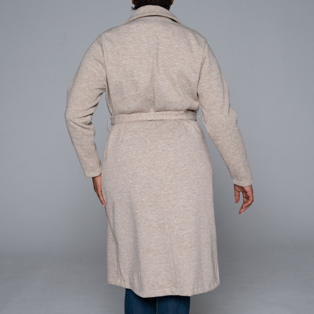 Plus Size Oatmeal Long Sleeve Melton Jacket