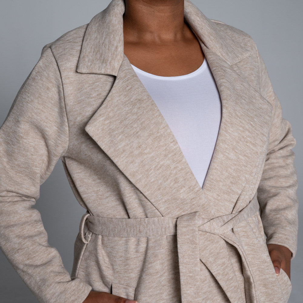 Plus Size Oatmeal Long Sleeve Melton Jacket