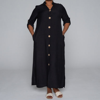 Plus Size Front Button Black Tunic