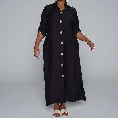 Plus Size Front Button Black Tunic