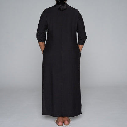 Plus Size Front Button Black Tunic