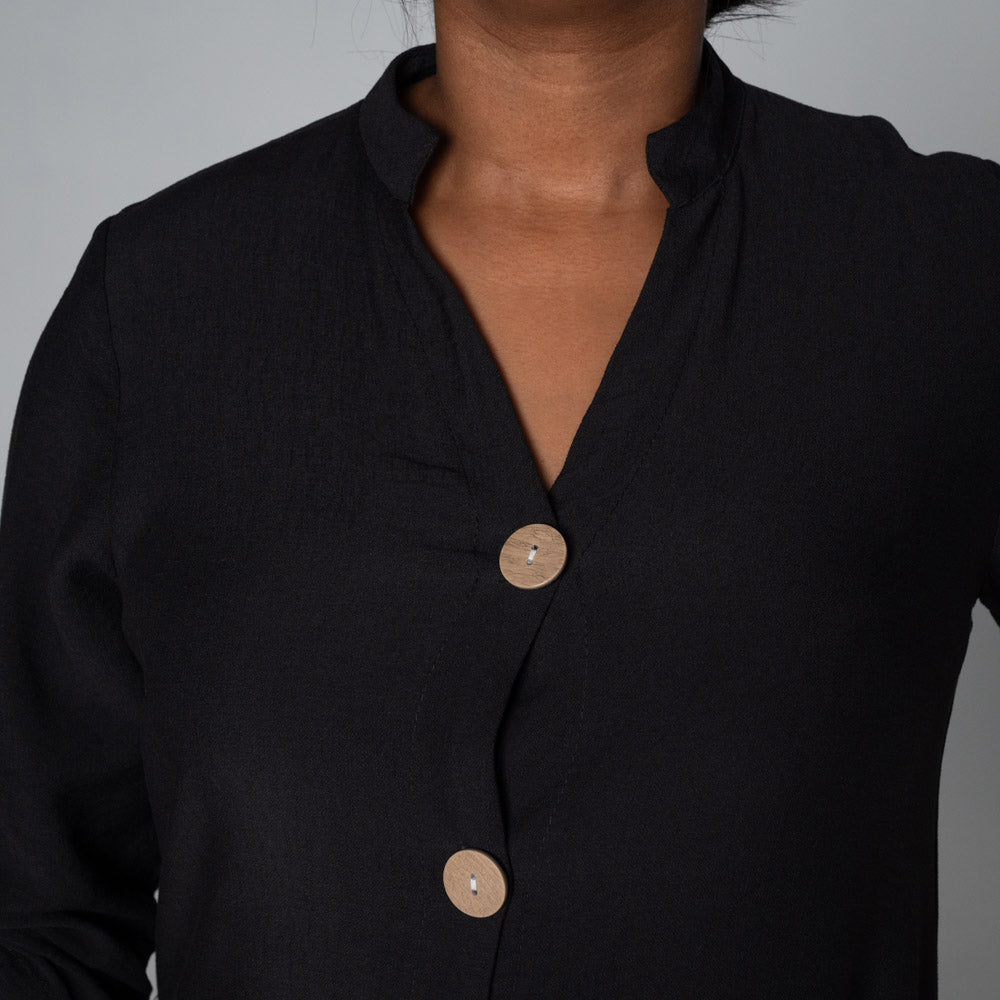 Plus Size Front Button Black Tunic