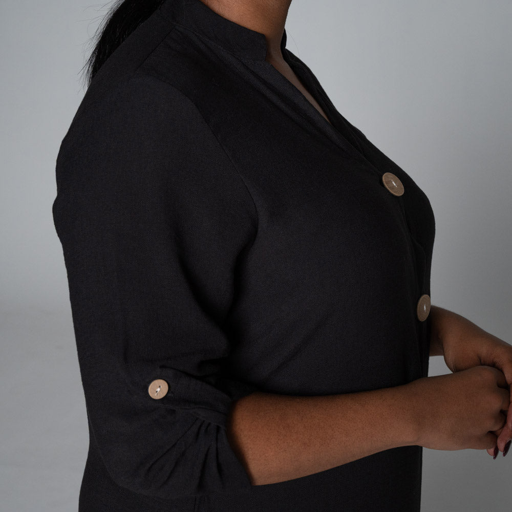 Plus Size Front Button Black Tunic