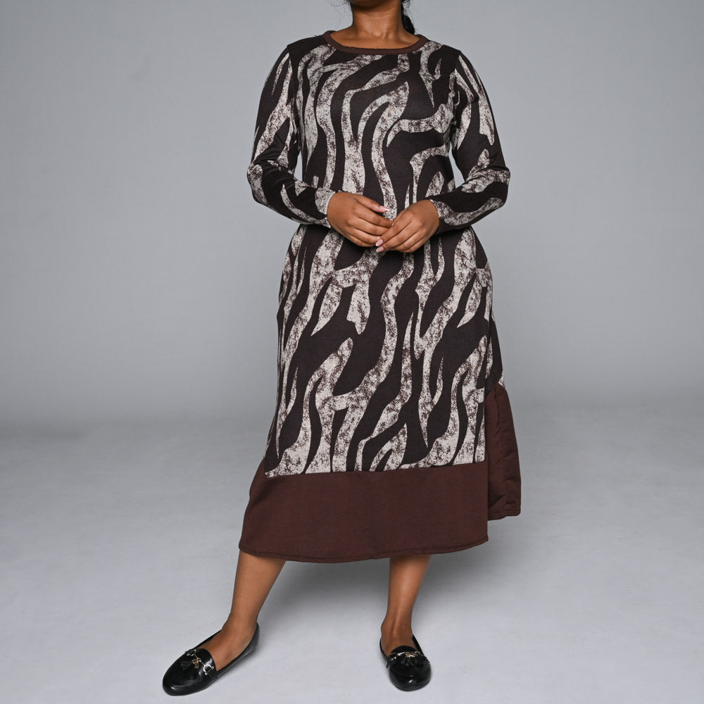 Plus Size Long Sleeve Printed Jersey Knit Dress