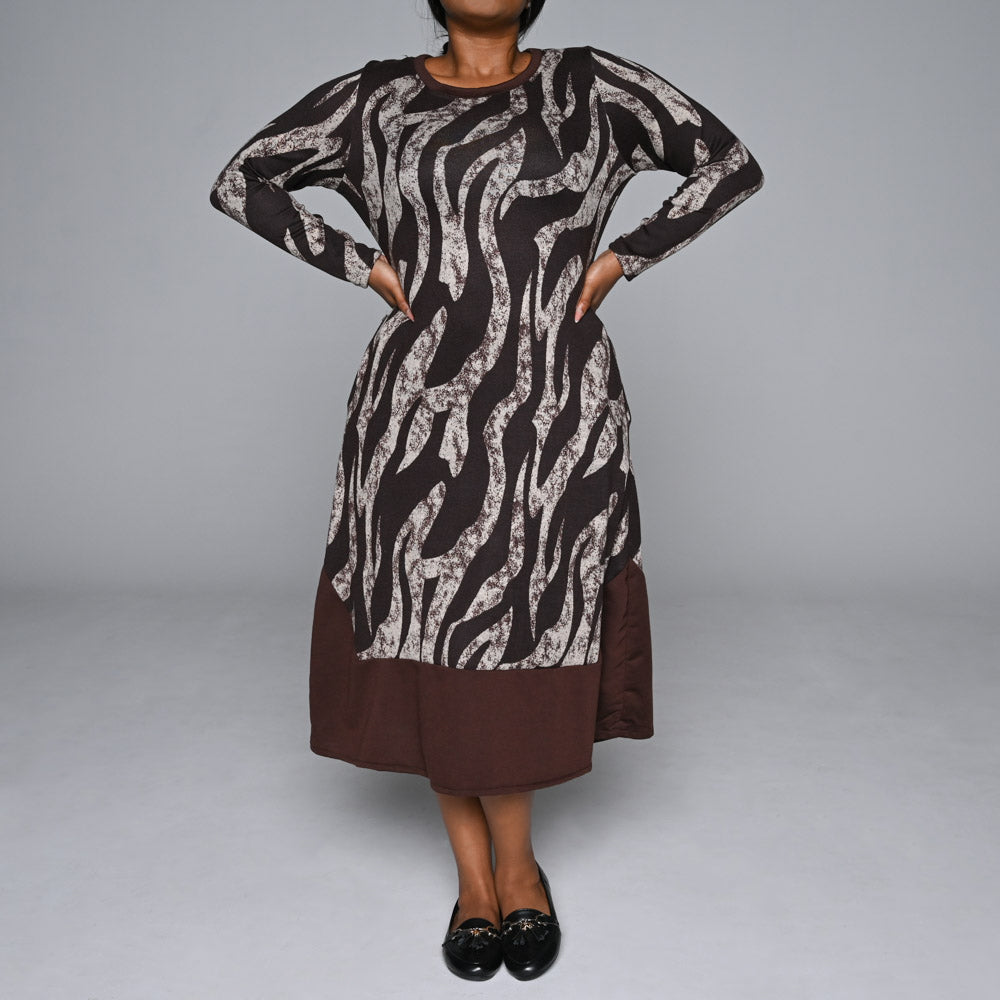 Plus Size Long Sleeve Printed Jersey Knit Dress