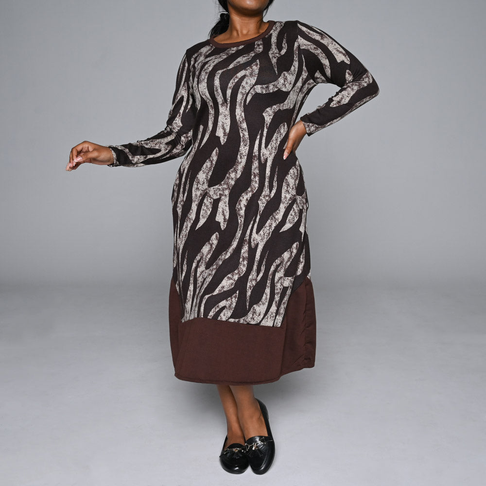 Plus Size Long Sleeve Printed Jersey Knit Dress