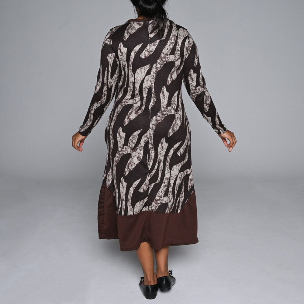 Plus Size Long Sleeve Printed Jersey Knit Dress