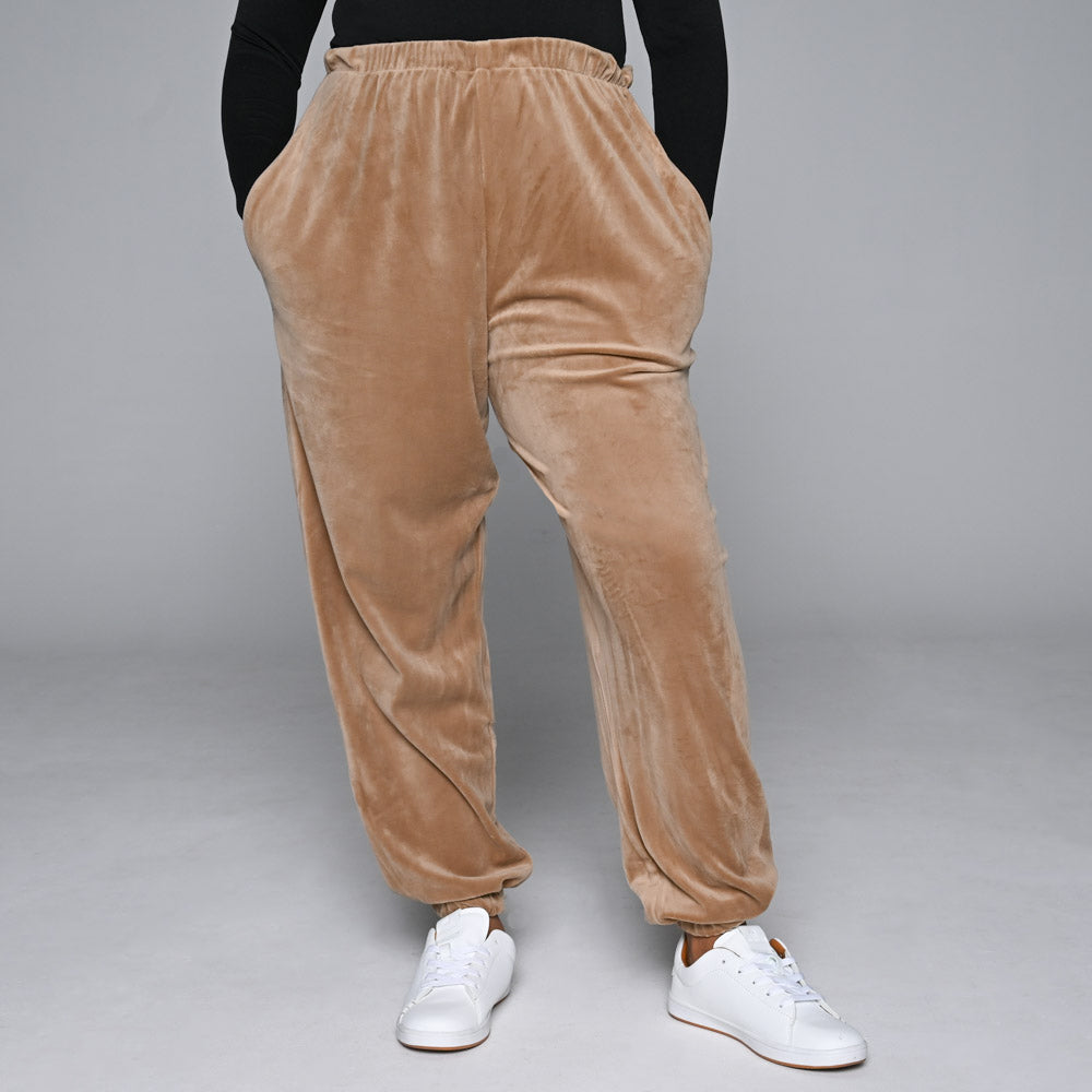 Camel Plus Size Velour Track Pants