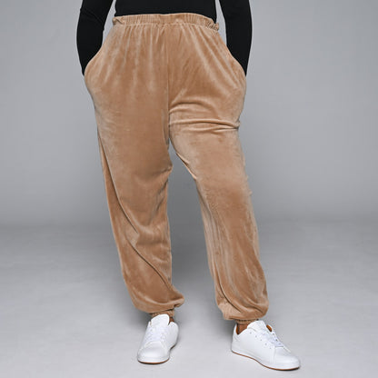 Camel Plus Size Velour Track Pants