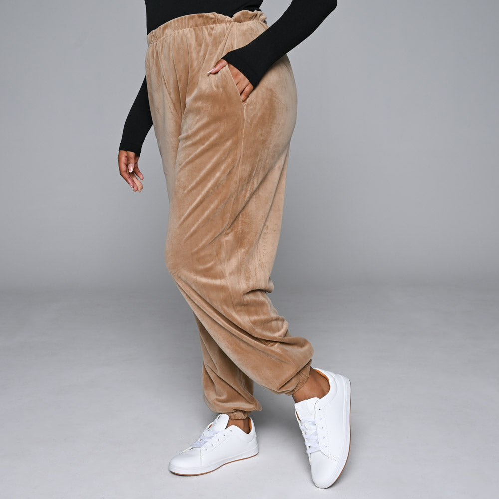 Camel Plus Size Velour Track Pants