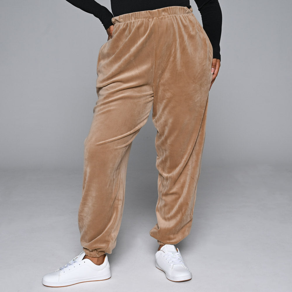 Camel Plus Size Velour Track Pants
