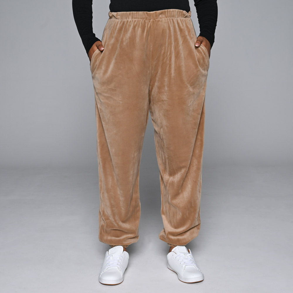 Camel Plus Size Velour Track Pants