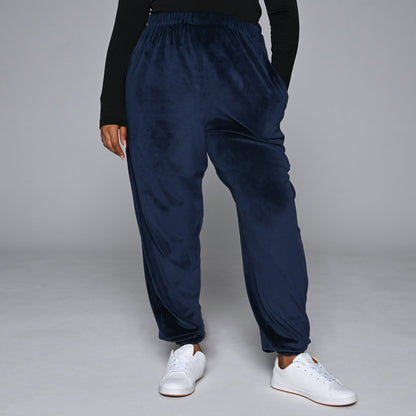 Navy Plus Size Velour Track Pants