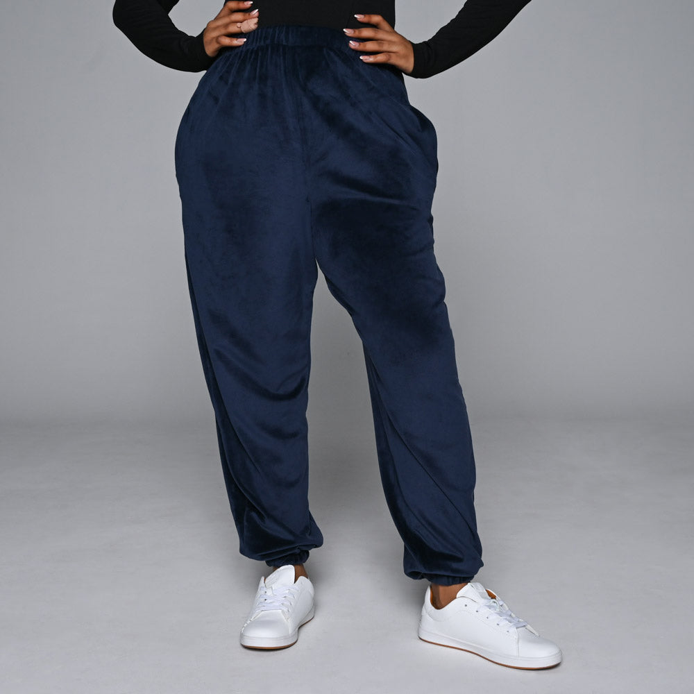 Navy Plus Size Velour Track Pants
