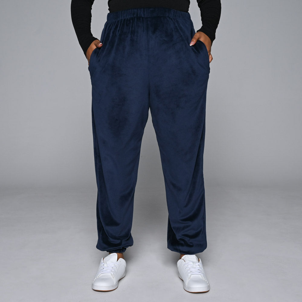 Navy Plus Size Velour Track Pants