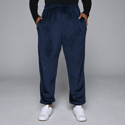 Navy Plus Size Velour Track Pants