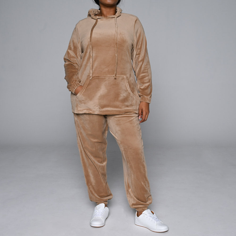 Camel Plus Size Velour Track Pants