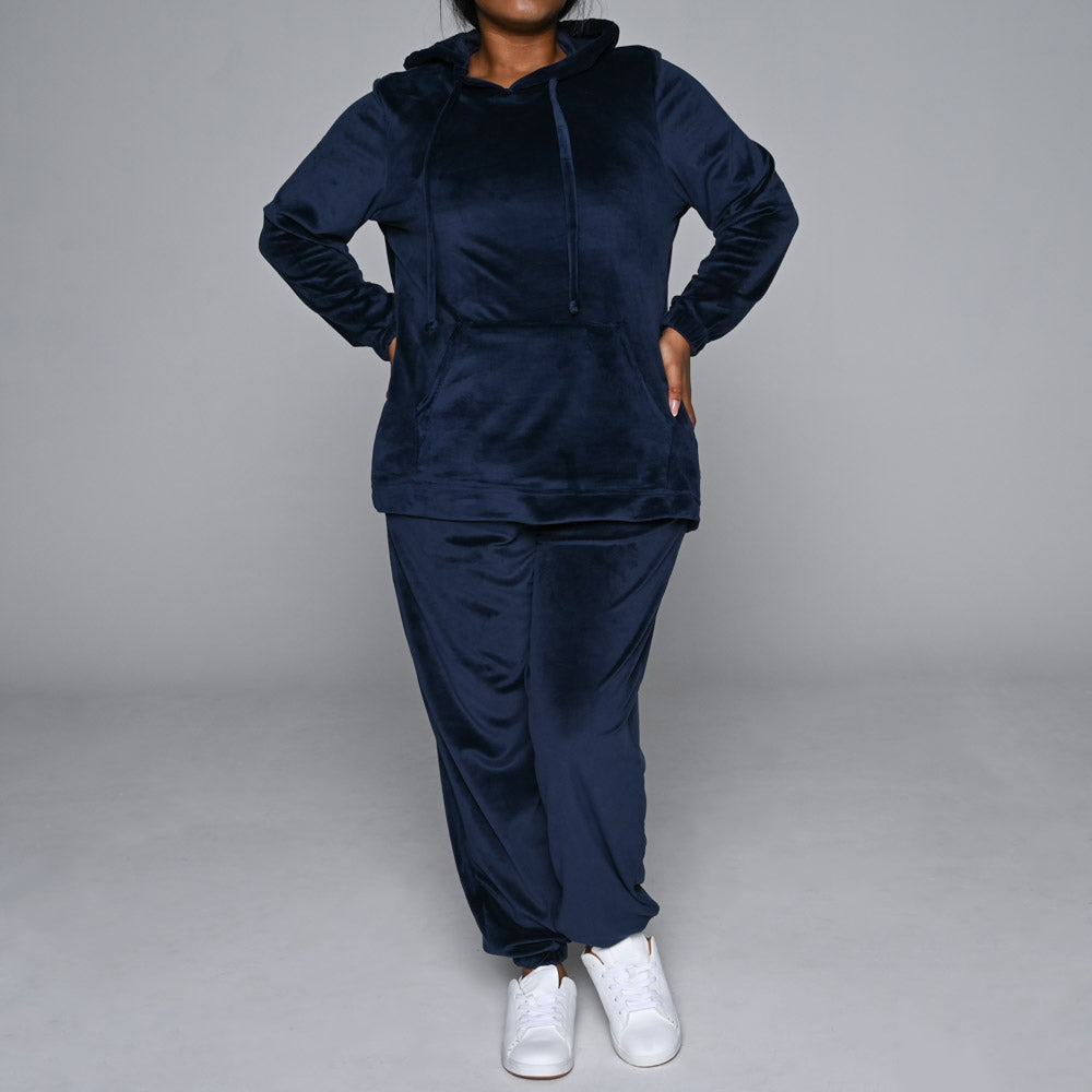 Navy Plus Size Velour Track Pants