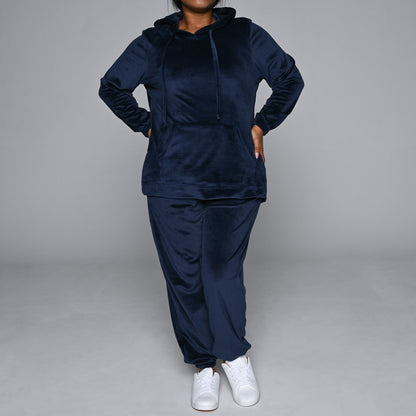 Navy Plus Size Velour Track Pants