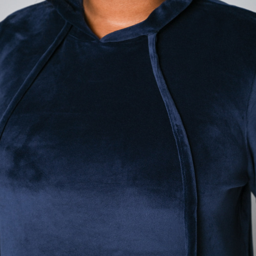 Navy Plus Size Velour Hooded Track Top