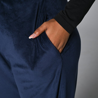 Navy Plus Size Velour Hooded Track Top
