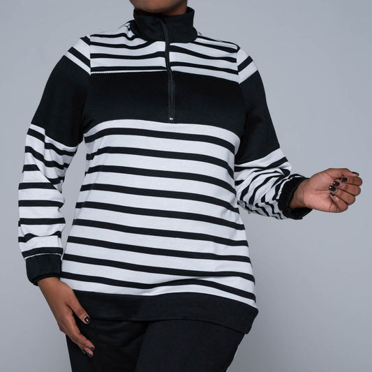Plus Size Black Striped Track Top