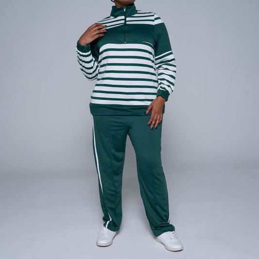 Plus Size Green Striped Track Top