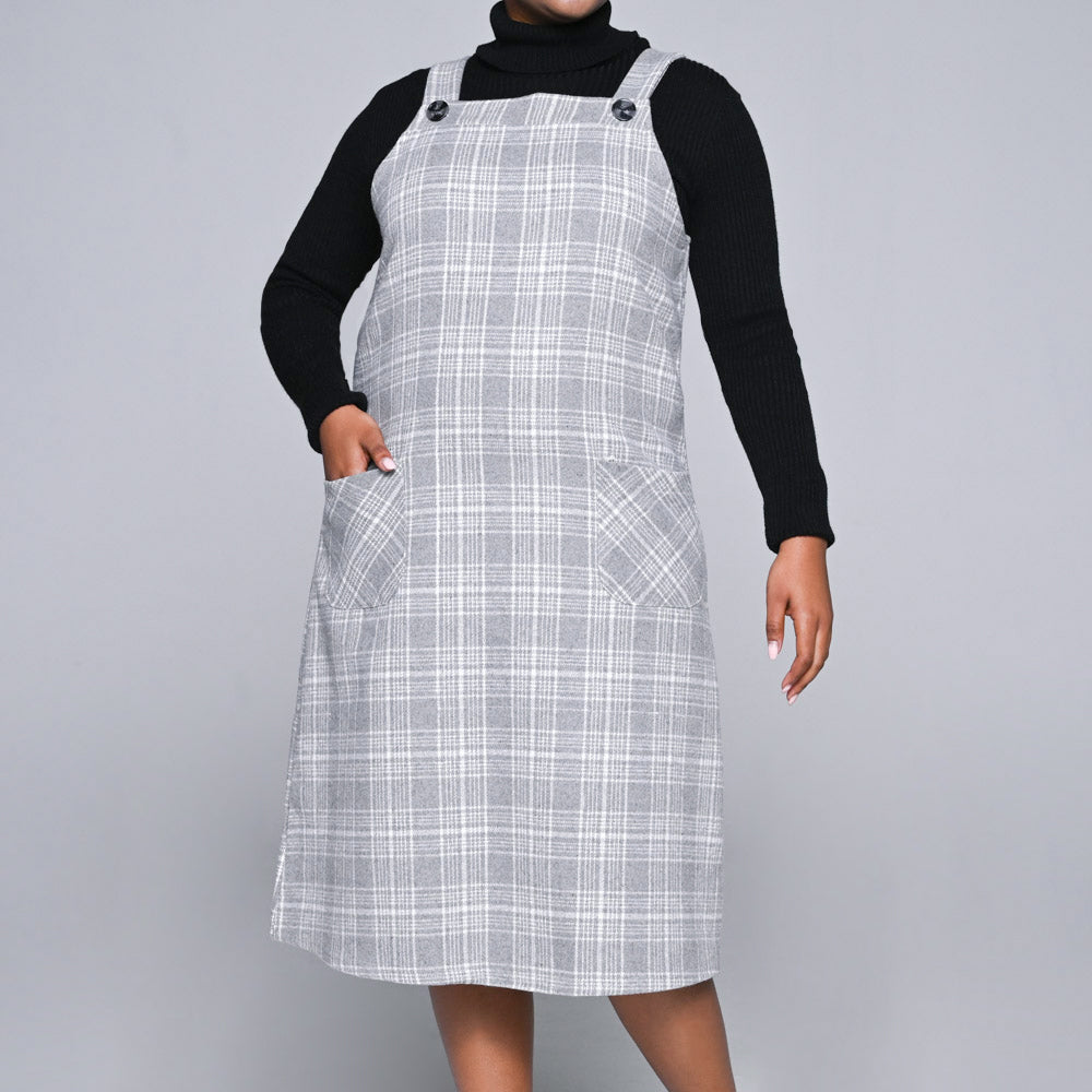 Plus Size Check Print Pinafore Dress