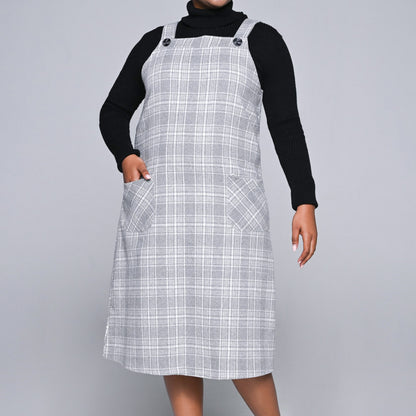Plus Size Check Print Pinafore Dress